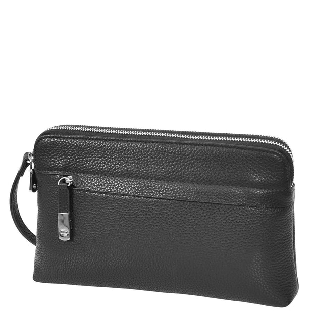 Mens Leather Clutch Bag Mobile Pouch Travel Wrist Bag Purse Handbag A607 Black-7