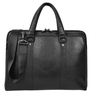 Women Men Leather Briefcase Slimline Multiple Zip Pockets Messenger Satchel Bag A978 Black