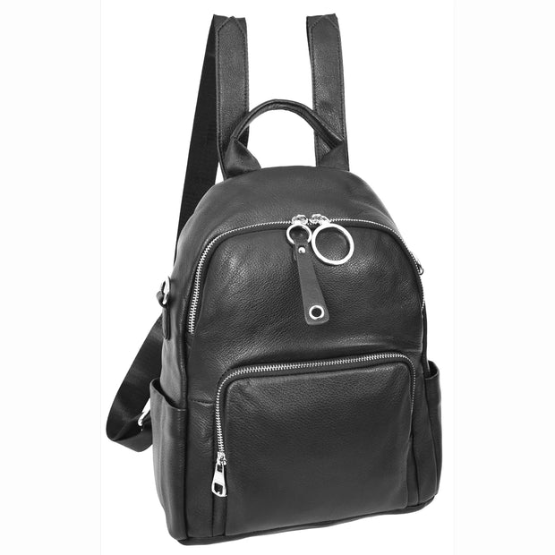 Women's Genuine Leather Backpack Multiple Pockets Casual Fashion Rucksack A618 Black-1