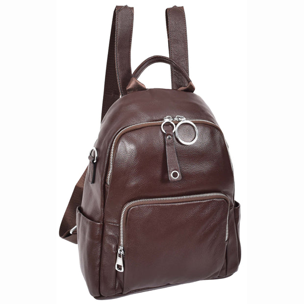 Women's Genuine Leather Backpack Multiple Pockets Casual Fashion Rucksack A618 Brown-3