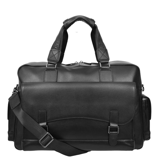 Real Leather Holdall Laptop Section Sports Weekend Travel Duffle Cabin Bag AL05 Black-7