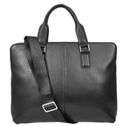 Full Grain Leather Briefcase Slimline Multi Pockets Satchel Organiser Office Bag A981 Black-8