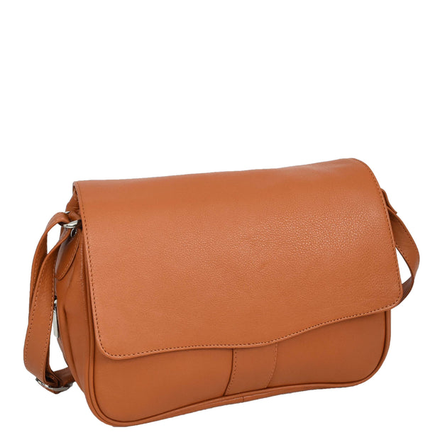 Womens Cognac Leather Shoulder Messenger Handbag Ada-4