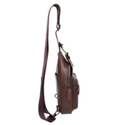 Trendy Leather Chest Pack For Men Casual Cross Body Travel Organiser Bag A095 Brown Hunter-3