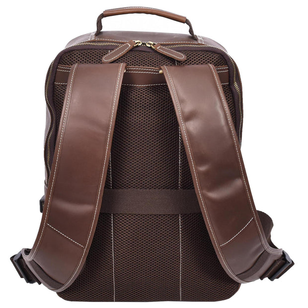 Real Leather Backpack Laptop USB Port Multiple Pockets Rucksack A176 Brown Hunter-2