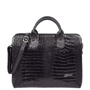 Women's Real Leather Croc-Print Shoulder Bag A4 Size Work Fashion Handbag A293 Black