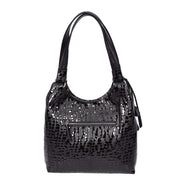 Croc-Print Women's Leather Shoulder Bag Large Hobo Casual Outgoing Handbag A71 Black-2