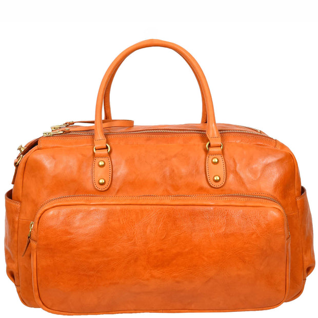 Premium Leather Travel Duffle Veg Tanned Holdall Weekend Casual Stylish Bag Zoom Orange