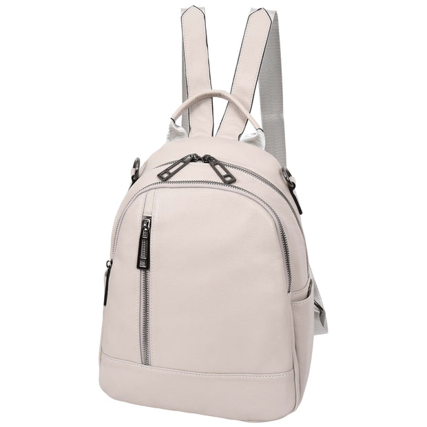 Womens Real Leather Backpack Multi-Zip Pockets Shoulder Bag Rucksack A665 Off White-9 