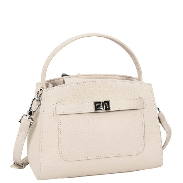 Womens Real Leather Top Handle Handbag Casual Outgoing Small Tote Bag A181 Off White-8