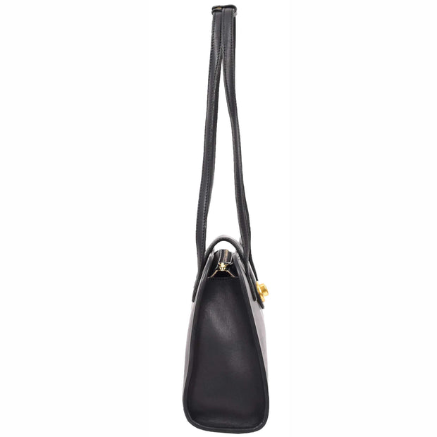 Genuine Black Leather Shoulder Bag for Women Trendy Tote Handbag Fiona