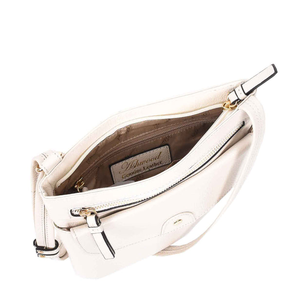 Womens Leather Crossbody Sling Bag Multi Pockets Messenger Skye White 4