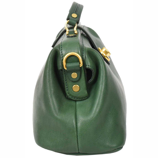 Womens Full Grain Green Leather Handbag Top Handle Framed Gladstone Doctor Bag Chiara