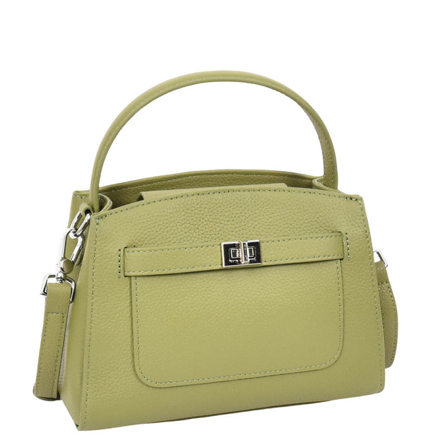 Womens Real Leather Top Handle Handbag Casual Outgoing Small Tote Bag A181 Olive-8