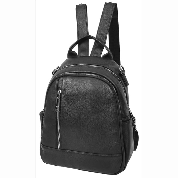 Womens Real Leather Backpack Multi-Zip Pockets Shoulder Bag Rucksack A665 Black-9