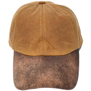 Waterproof Cotton Baseball Cap with Genuine Leather Peak and Adjustable Strap A19 Tan Antique-2