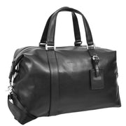 Real Leather Holdall Mid Size Padded Laptop Section Weekend Travel Duffle A007 Black-9