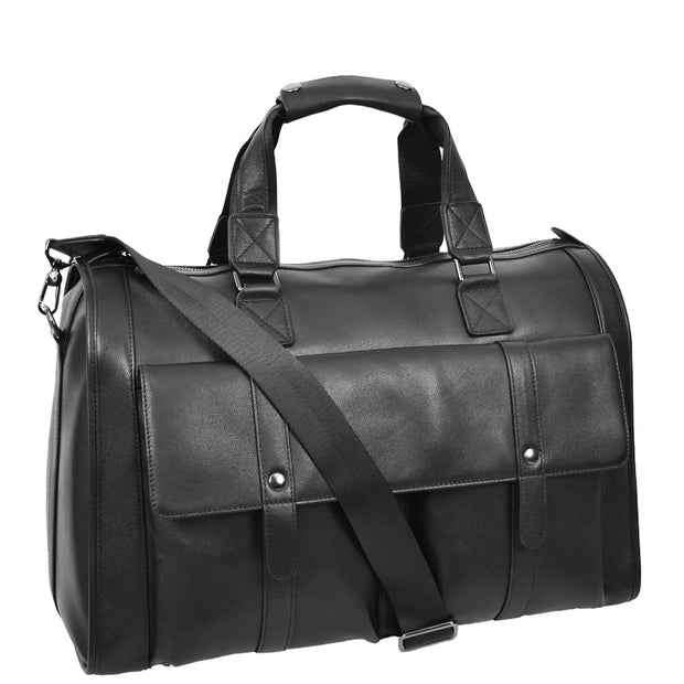 Full Leather Holdall Weekend Travel Duffel Bag for Men, Women AL07 Black-12