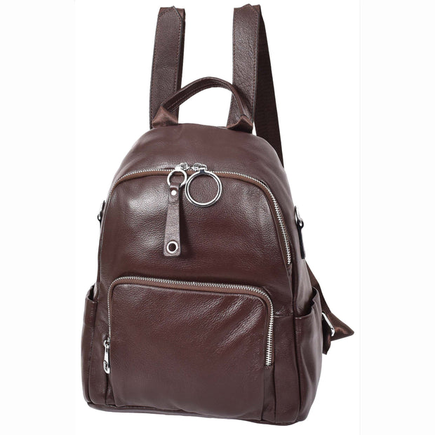 Women's Genuine Leather Backpack Multiple Pockets Casual Fashion Rucksack A618 Brown-4