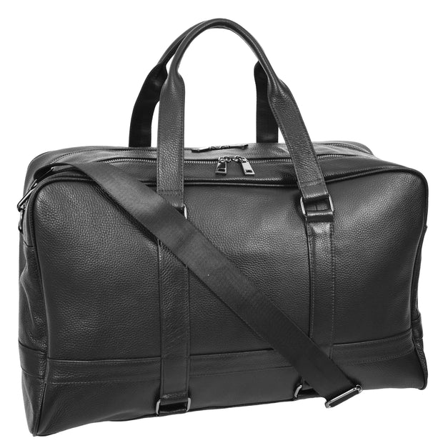 Full Grain Leather Holdall Travel Duffle Cabin Size Weekend Bag A806 Black-1