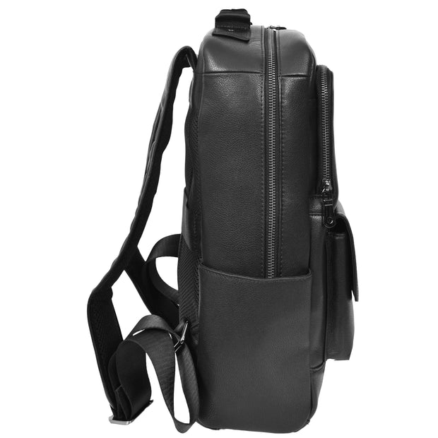 Genuine Leather Backpack Laptop Bag Casual Organiser Work Travel Rucksack AH18 Black-3