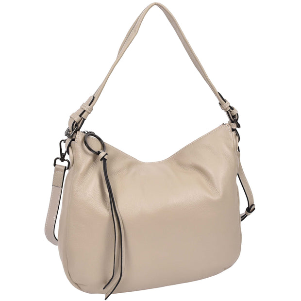 Womens Leather Hobo Handbag Soft Large Multi Straps Zipper Shoulder Bag A202 Taupe-8