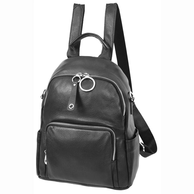 Women's Genuine Leather Backpack Multiple Pockets Casual Fashion Rucksack A618 Black-8