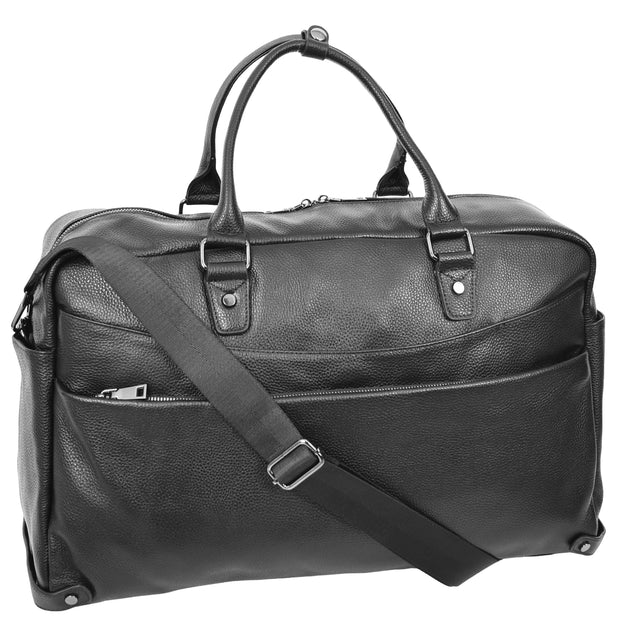 Genuine Leather Holdall Travel Duffle Cabin Size Weekend Bag A061 Black-1