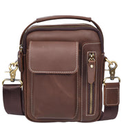 Mens Real Leather Messenger Bag Multiple Zip Pockets Sling Organiser Bag AYD8 Brown Hunter-4