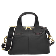 Womens Real Leather Handbag Medium Satchel Casual Outgoing Fashion Bag A556 Black