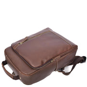 Real Leather Backpack Laptop USB Port Multiple Pockets Rucksack A176 Brown Hunter-5