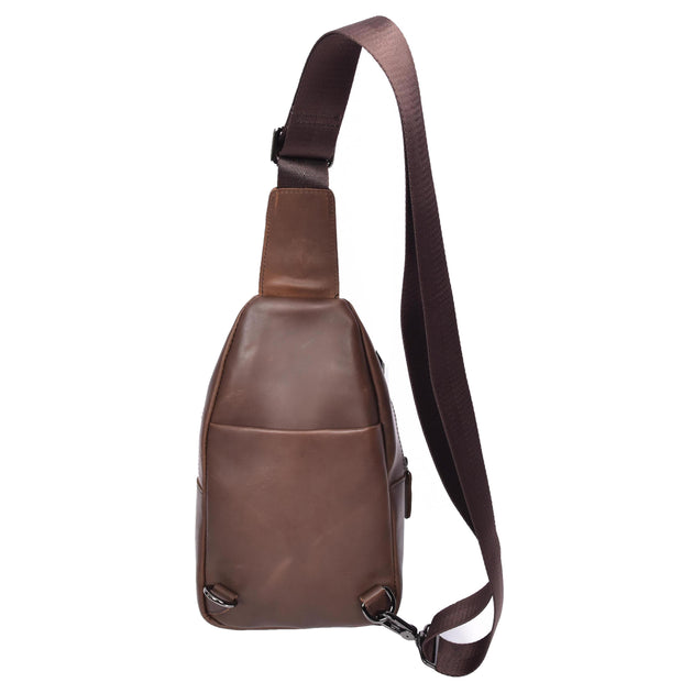 Trendy Leather Chest Pack For Men Casual Cross Body Travel Organiser Bag A095 Brown Hunter-2