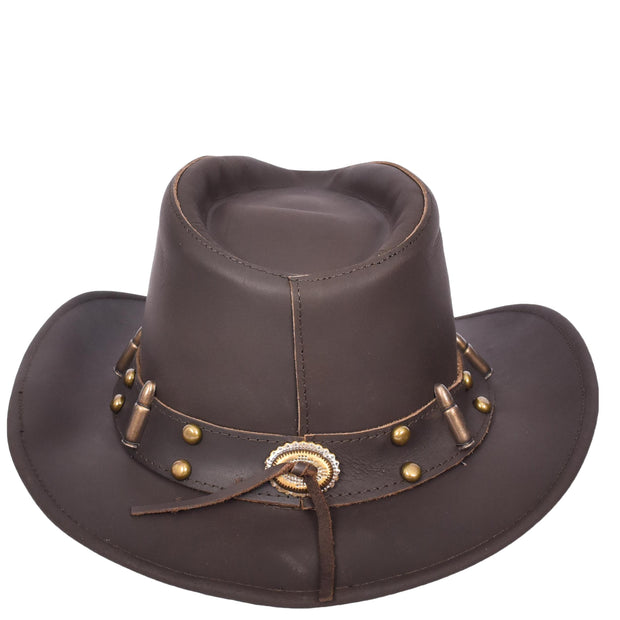 Real Leather Cowboy Hat Western Australian Bush Hat Bullet Style Denver Brown-2