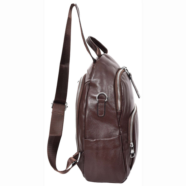 Women's Genuine Leather Backpack Multiple Pockets Casual Fashion Rucksack A618 Brown-5