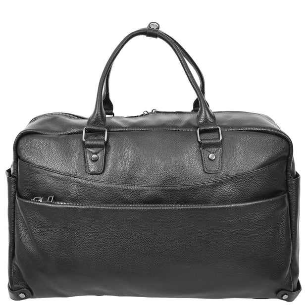 Genuine Leather Holdall Travel Duffle Cabin Size Weekend Bag A061 Black-4