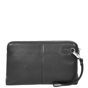 Mens Leather Clutch Bag Mobile Pouch Travel Wrist Bag Purse Handbag A607 Black-2