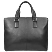 Full Grain Leather Briefcase Slimline Multi Pockets Satchel Organiser Office Bag A981 Black-9