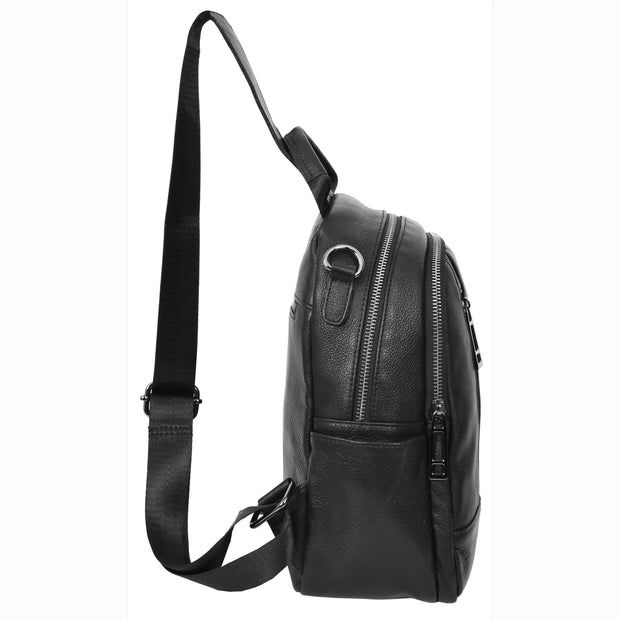 Womens Real Leather Backpack Multi-Zip Pockets Shoulder Bag Rucksack A665 Black-3