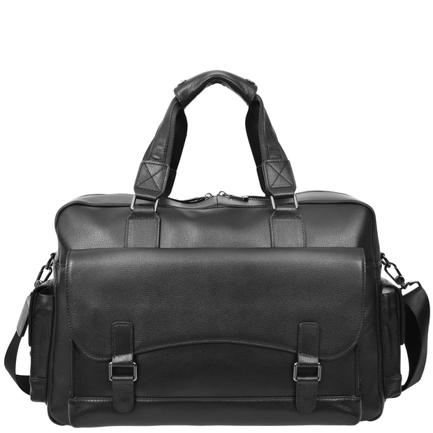 Real Leather Holdall Laptop Section Sports Weekend Travel Duffle Cabin Bag AL05 Black-1