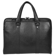 Women Men Leather Briefcase Slimline Multiple Zip Pockets Messenger Satchel Bag A978 Black-2