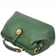 Womens Full Grain Green Leather Handbag Top Handle Framed Gladstone Doctor Bag Chiara