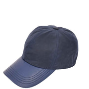 Waterproof Cotton Baseball Cap with Genuine Leather Peak and Adjustable Strap A19 Navy-1