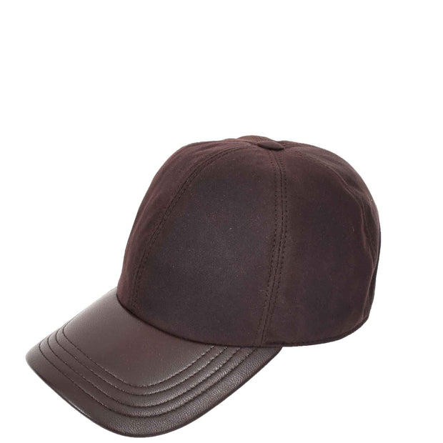 Waterproof Cotton Baseball Cap with Genuine Leather Peak and Adjustable Strap A19 Brown-1