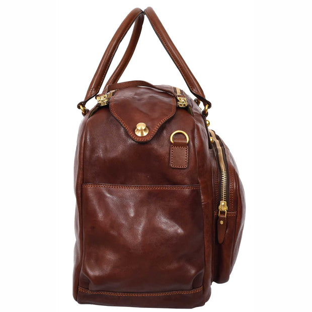 Premium Leather Travel Duffle Veg Tanned Holdall Weekend Casual Stylish Bag Zoom Brown