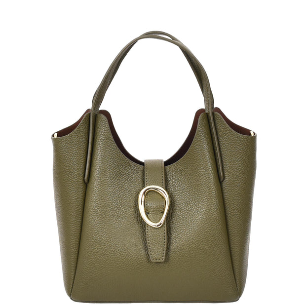 Womens Leather-Look Handbag Casual Basket Shape Small Fashion Tote Bag AH181 Olive Green-4