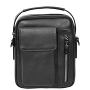 Mens Real Leather Messenger Bag Multiple Zip Pockets Sling Organiser Bag AYD8 Black-9