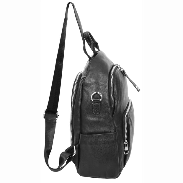 Women's Genuine Leather Backpack Multiple Pockets Casual Fashion Rucksack A618 Black-3