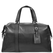 Real Leather Holdall Mid Size Padded Laptop Section Weekend Travel Duffle A007 Black-4