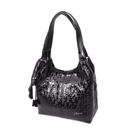 Croc-Print Women's Leather Shoulder Bag Large Hobo Casual Outgoing Handbag A71 Black-5