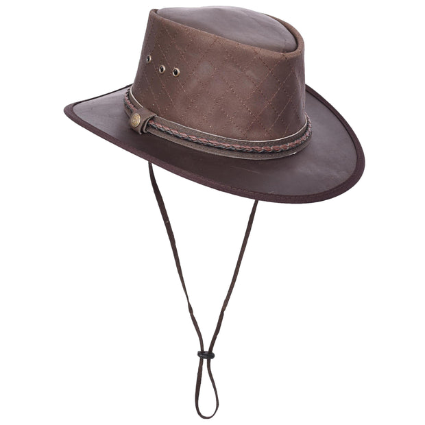 Genuine Leather Australian Bush Hat Removable Chin Strap Cowboy Style Nashville Brown-1